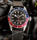 Copy Tudor Black Bay GMT Pepsi Bezel Black Leather Strap Watch